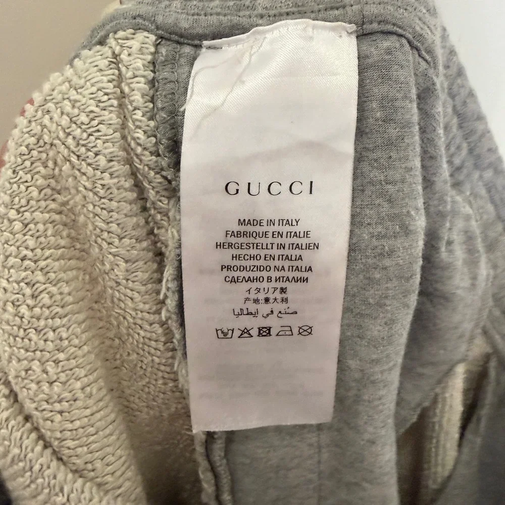 Gucci Mens Tiger Patch Logo Stripe Sweatpants Gray Joggers Made in Italy
